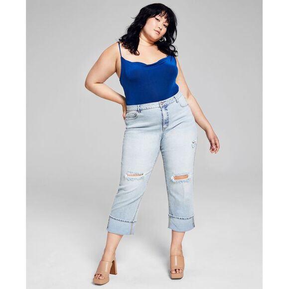 Trendy Plus Size Ripped Straight-Leg Jeans - Picture 1 of 1